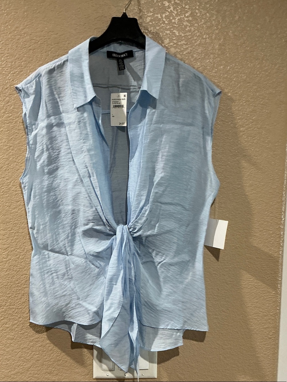 Ellen Tracy Pale Blue Tie-Front Sleeveless Camisole
